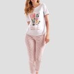 Pijama de pantalón blanca-rosa mujer