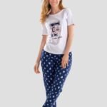 Pijama de pantalón blanca-azul mujer
