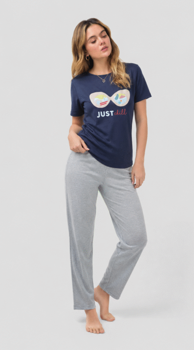 Pijama de pantalón azul mujer