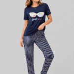 Pijama manga corta azul mujer