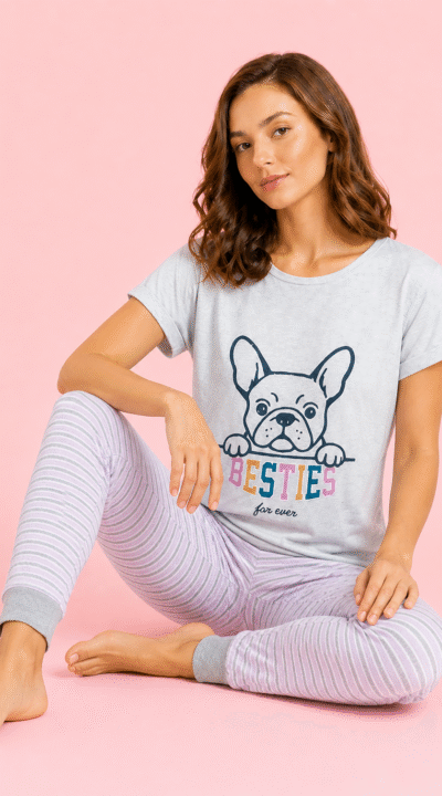 Pijama frenchie gris mujer