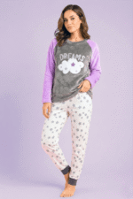 Pijama térmica gris/lila mujer