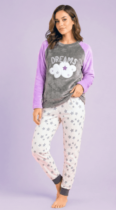 Pijama térmica gris/lila mujer