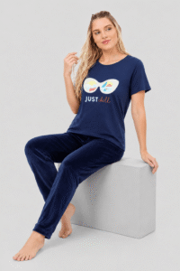 Pijama semi térmica azul mujer