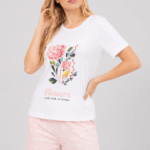 Pijama short flores rosa mujer