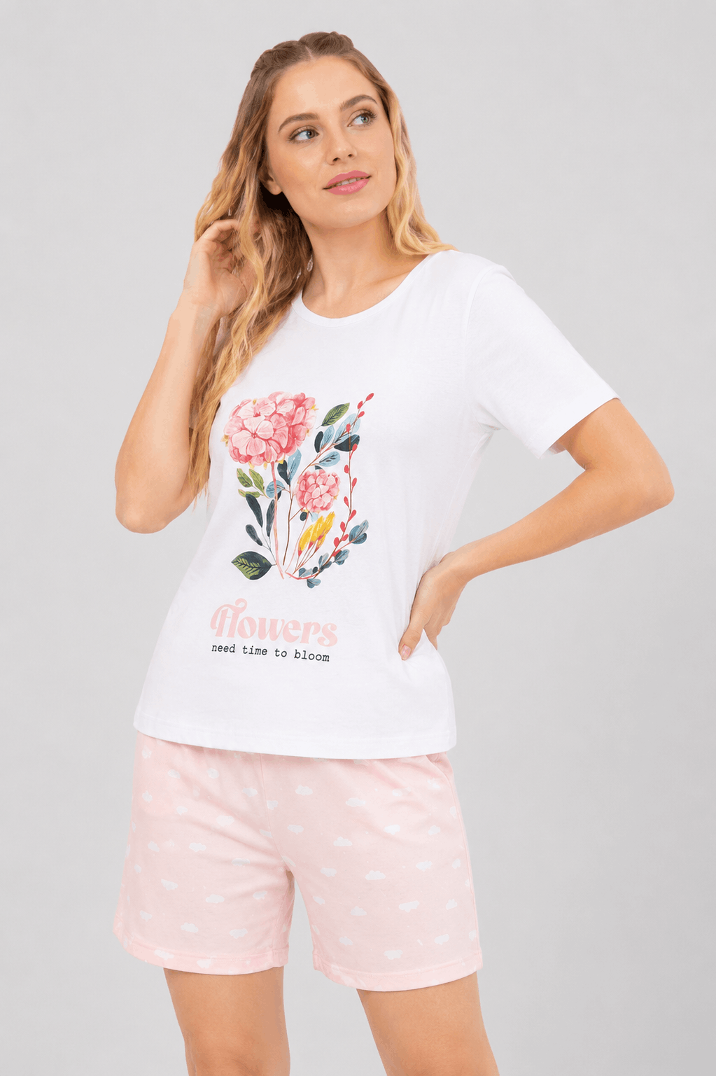 Pijama florarl short in rose Pijama short flores rosa mujer - Imagen 1