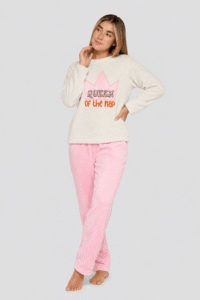 Pijama térmica beige y rosa mujer