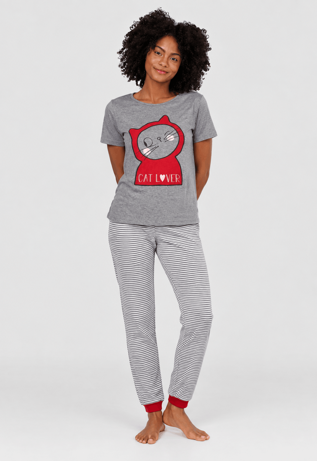 Pijama cat lover mujer Pijama de Mujer Cat Lover Gris - Imagen 1