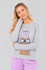 Pijama de Mujer Gato Gris y Lila - Imagen 2